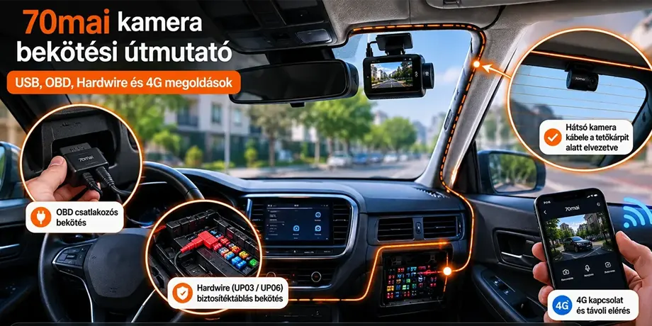70mai kamera bekötési útmutató USB, OBD, Hardwire és 4G bekötésekhez